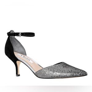 Nina Black and Silver Ankle Strap Heels